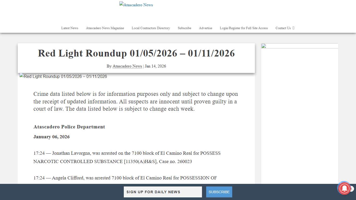 Red Light Roundup 01/05/2026 - 01/11/2026 • Atascadero News